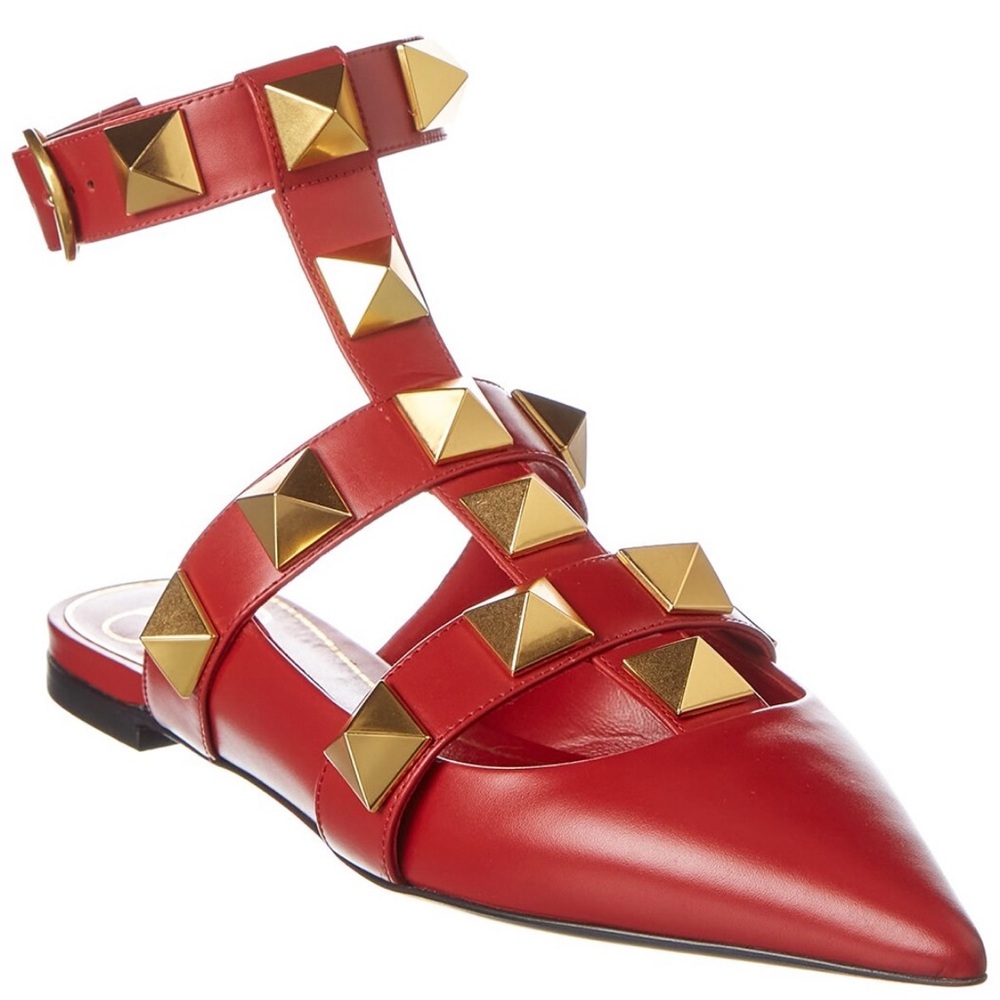 Red Valentino Roman Stud Leather Ankle Strap Flat